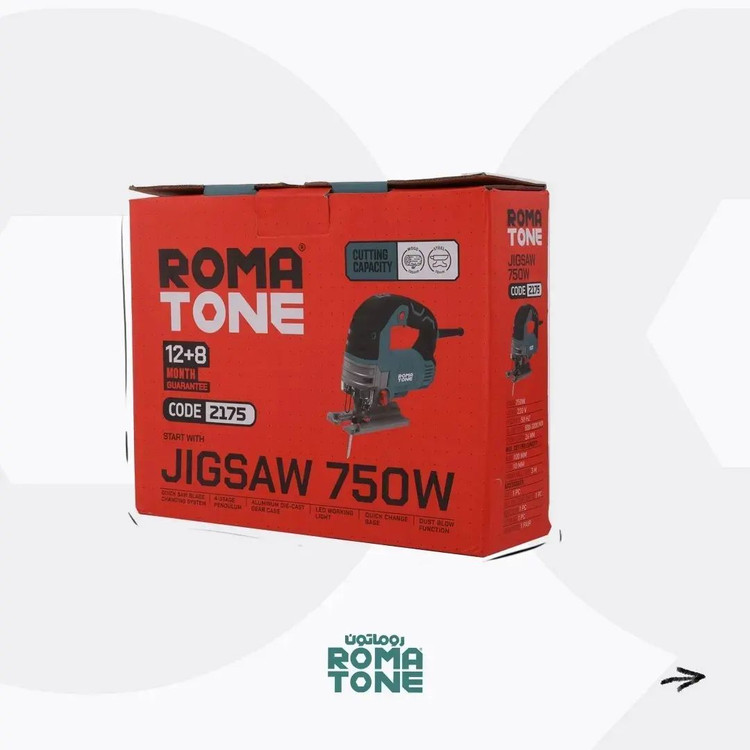 اره عمودبر 750 وات دیمردار روماتون مدل 2175 با تیغگیر اتوماتیک، چراغ LED، کیف برزنتی و گارانتی 20 ماهه